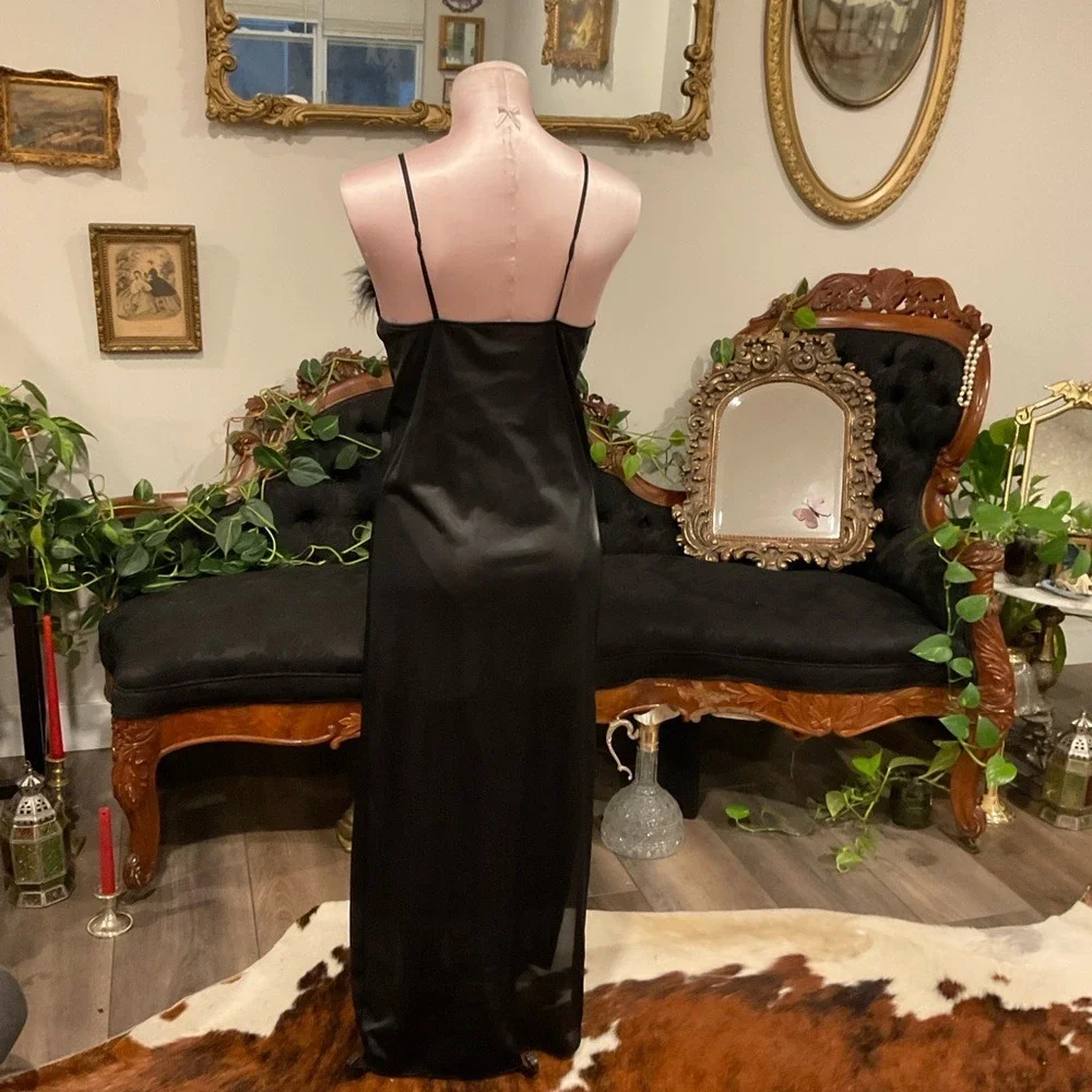 Vintage lingerie union made Black Lace Trim Chemise night gown slip dress small - Picture 4 of 4